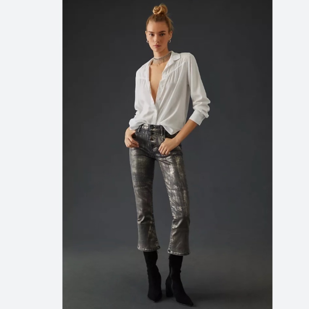 Anthropologie Fidelity Denim Juniper Flare Crop Shine Jean, 32. Pg1225 - Picture 2 of 11